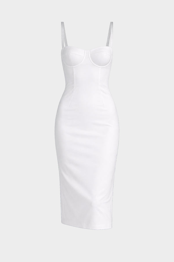 S White Corset Bodycon Midi Dress