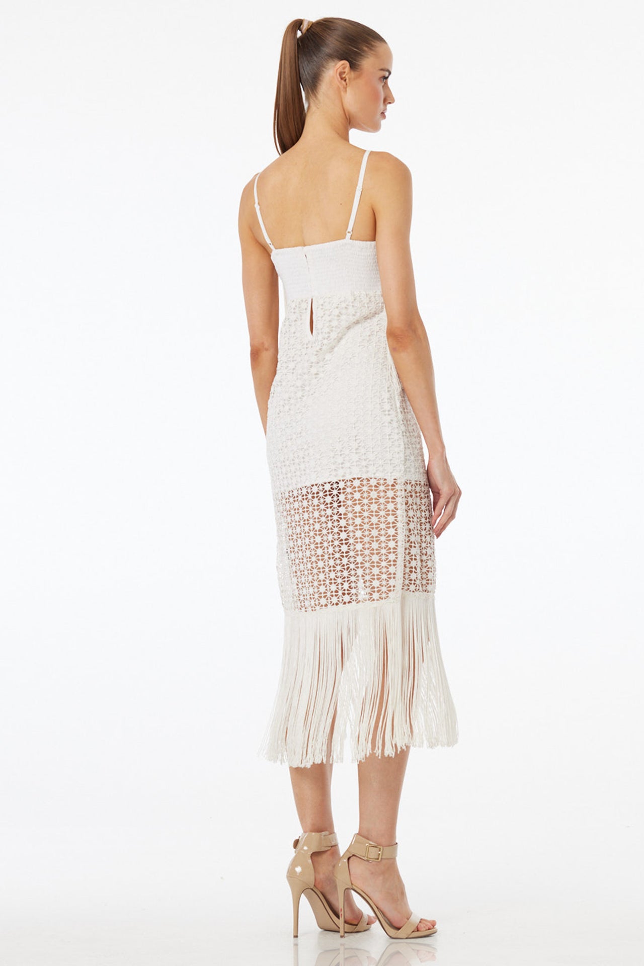 white crochet fringe dress Archie Fringe Crochet Midi