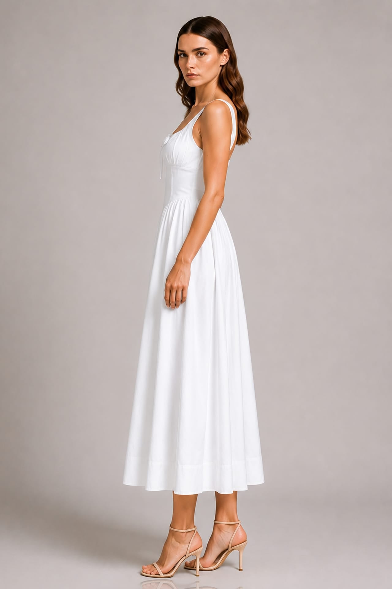 white linen bridal dress S Luxury Midi with Square Neck and Bow Detail – Modern White Bridal Dress Women Wetlook PVC Leather This comfortable short sleeved FEB-SALE Size:38Regular