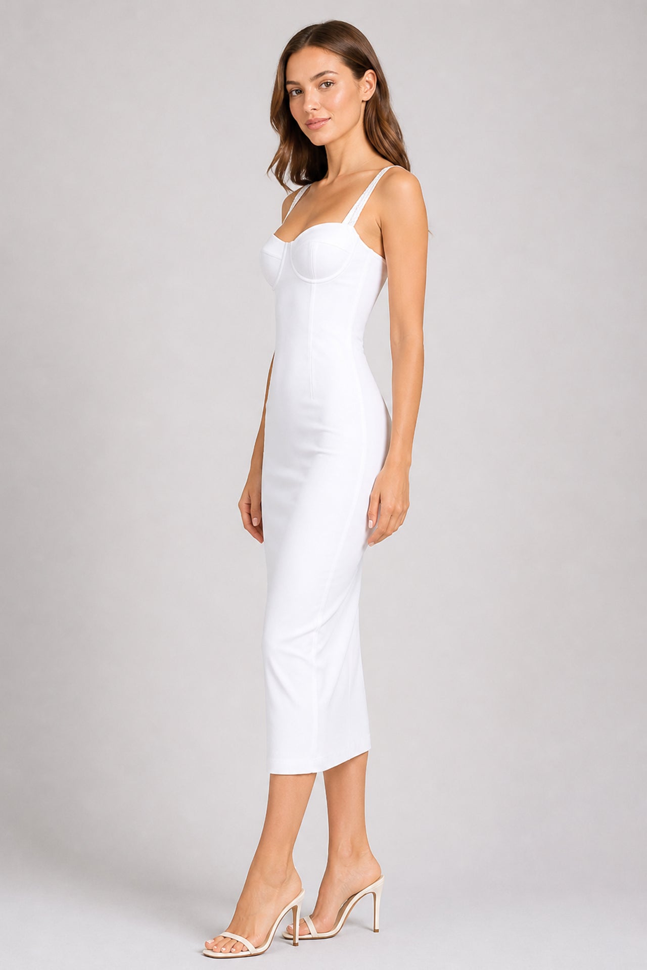 white corset midi dress Velvi - Cindi - Satin with no stretch * Details Perkins White Textured Lace-Up Corset