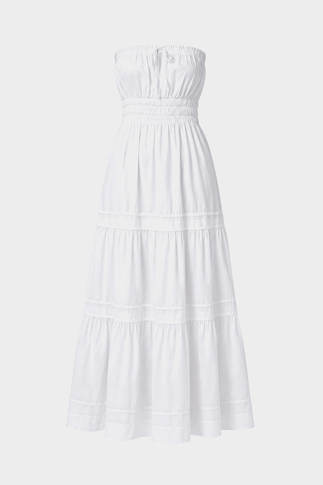 S White Premium Breathable Cotton Tiered Strapless Maxi Dress – Wedding Guest Dress