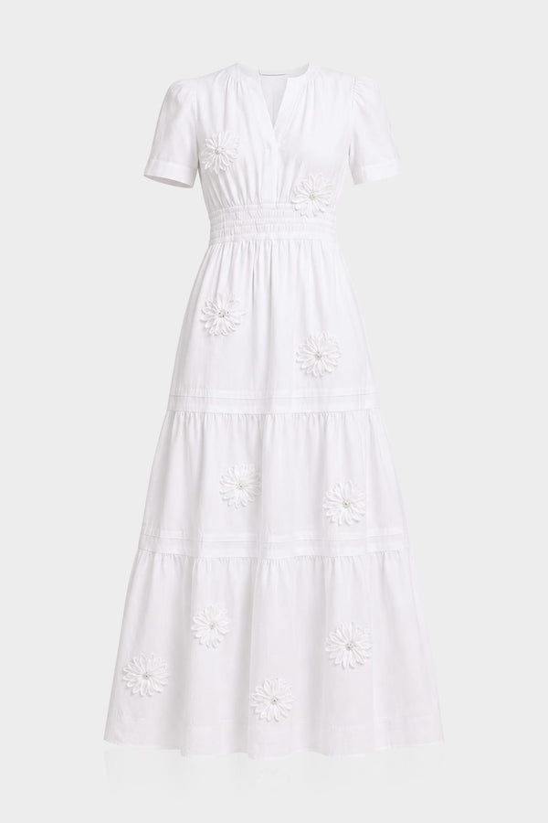 White Cotton 3D Floral Appliqué Bridal Shower Maxi Dress for Women – Bridal Occasion Dress