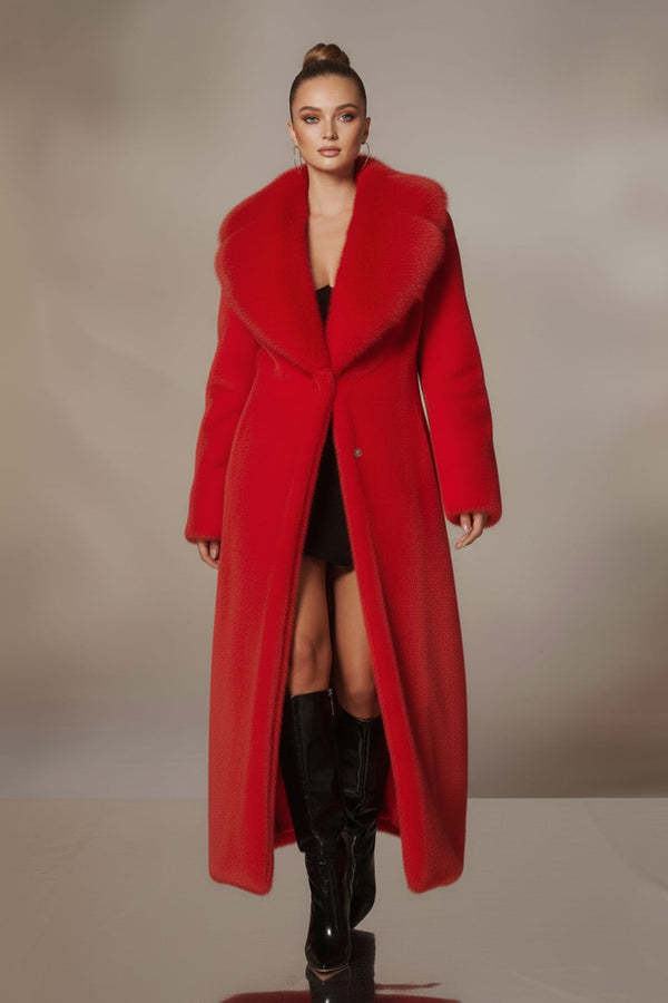 Long faux fur red coat for ultimate winter warmth, Shahida,