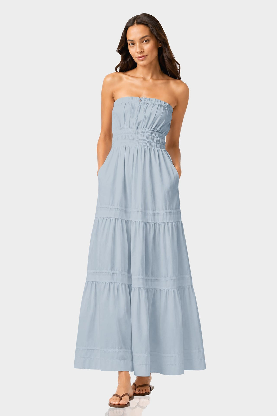 strapless cotton maxi dress Honeysuckle Strapless Knit Contrast Cotton Maxi Dress