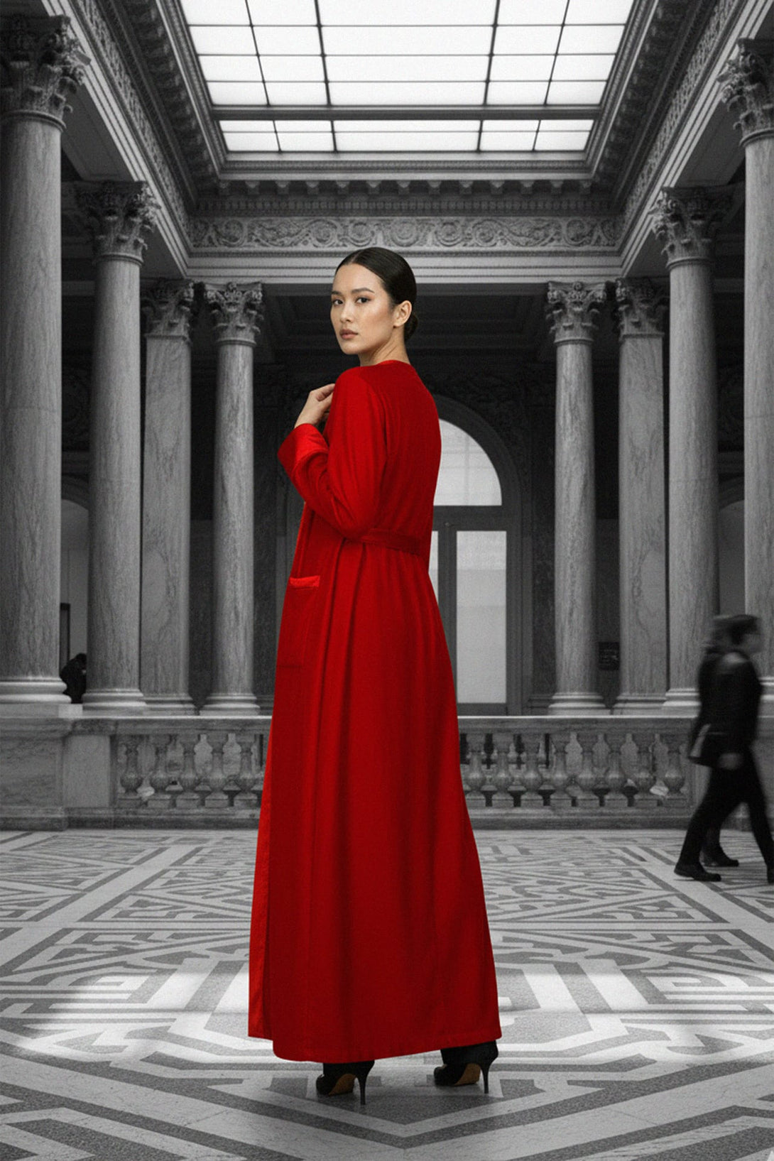 Shahida,
open front long jacket,
long layering coat,
long trench style duster,