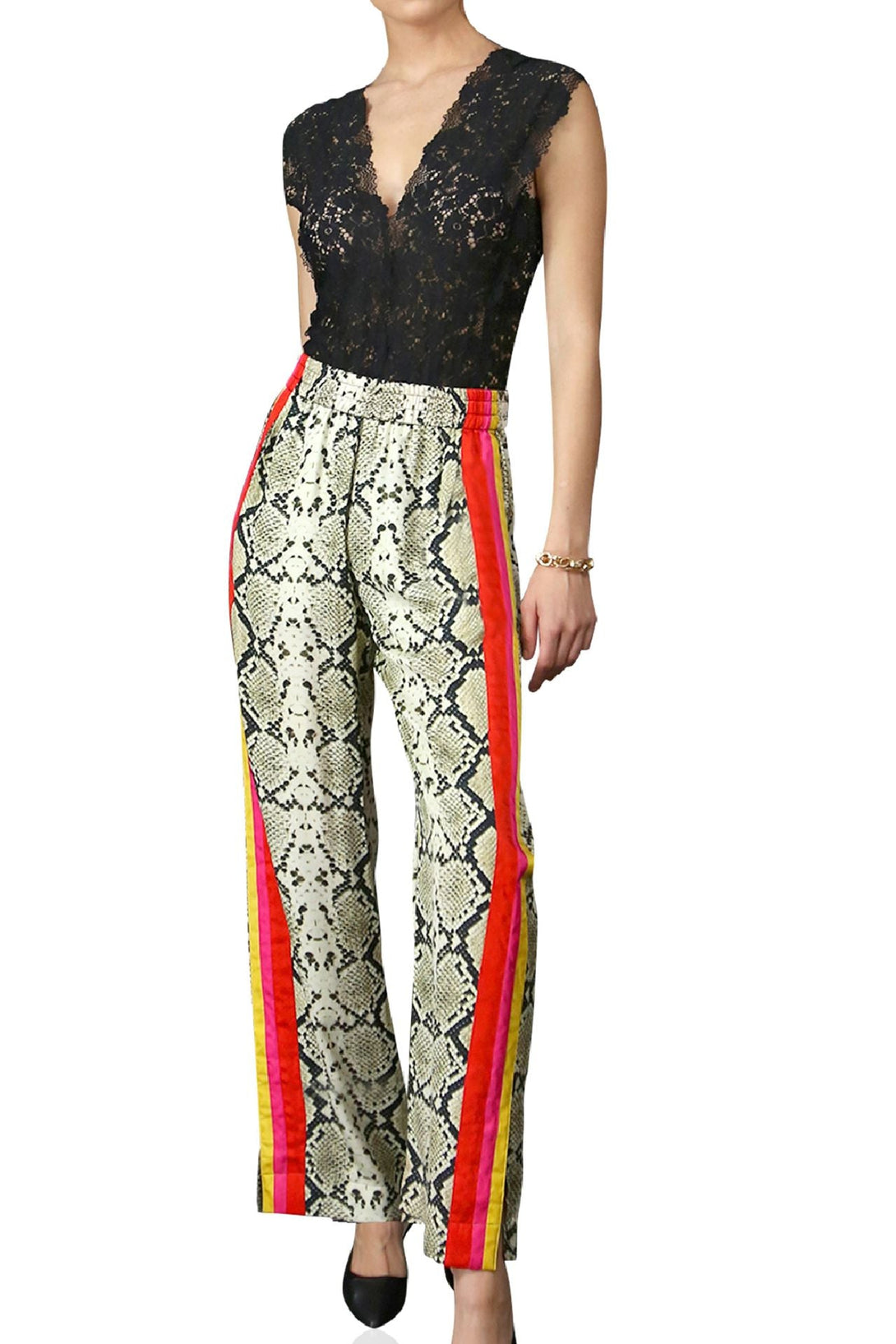 Snake-Print Cupro-Silk Straight Pants