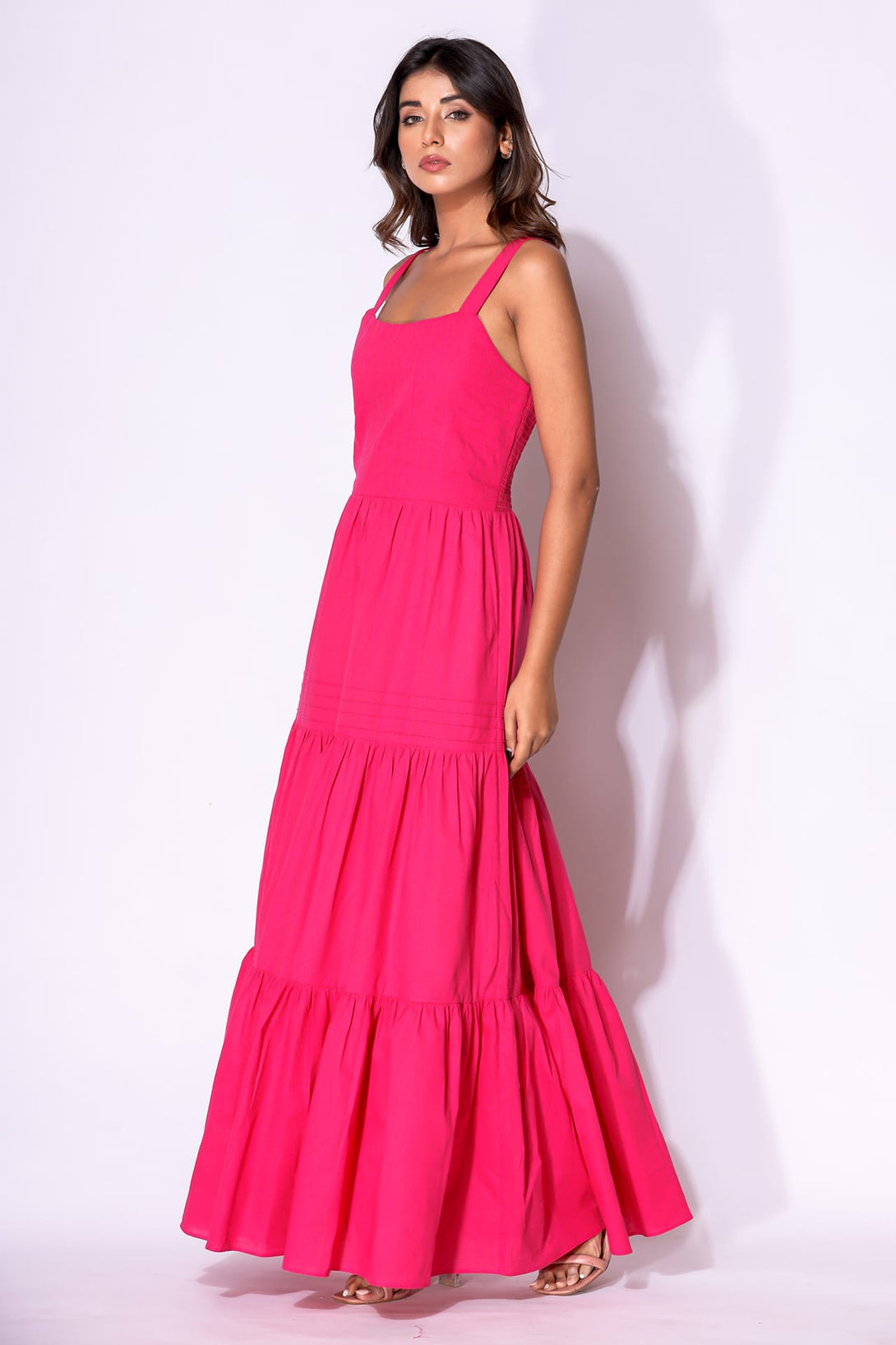 deep pink maxi dress Hot Pink Deep V-Neck Maxi Dress