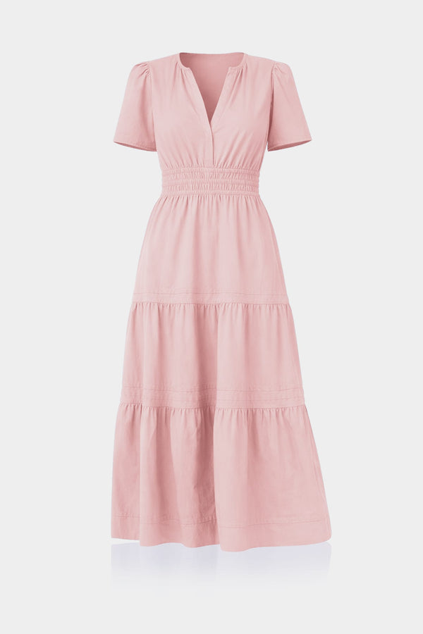 Standard / S Blush Pink Smocked Waist Midi Day Dress for Women