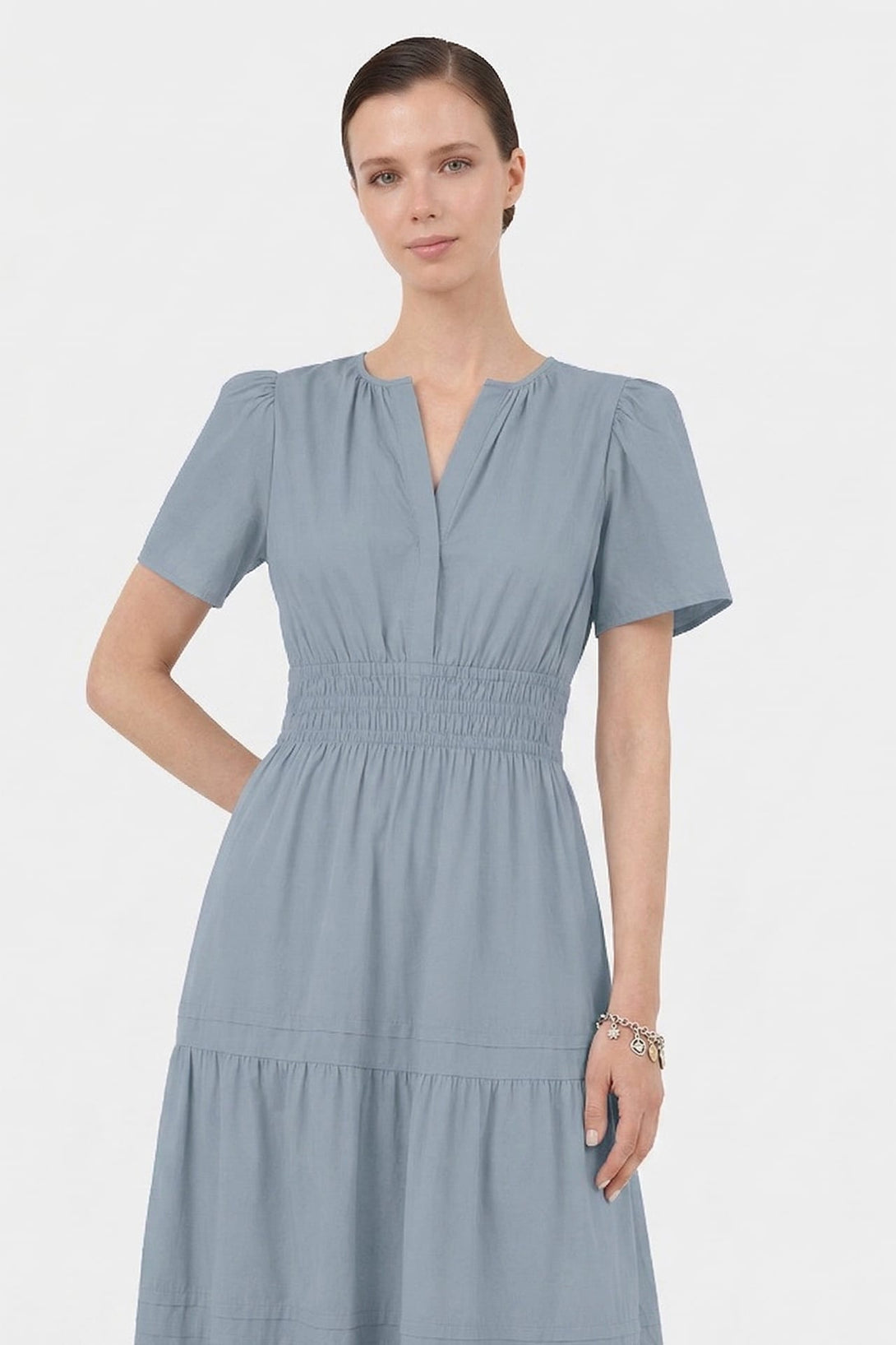 women's dusty blue dress Dresses for Every Occasion Addison Tiered Midi Dress |