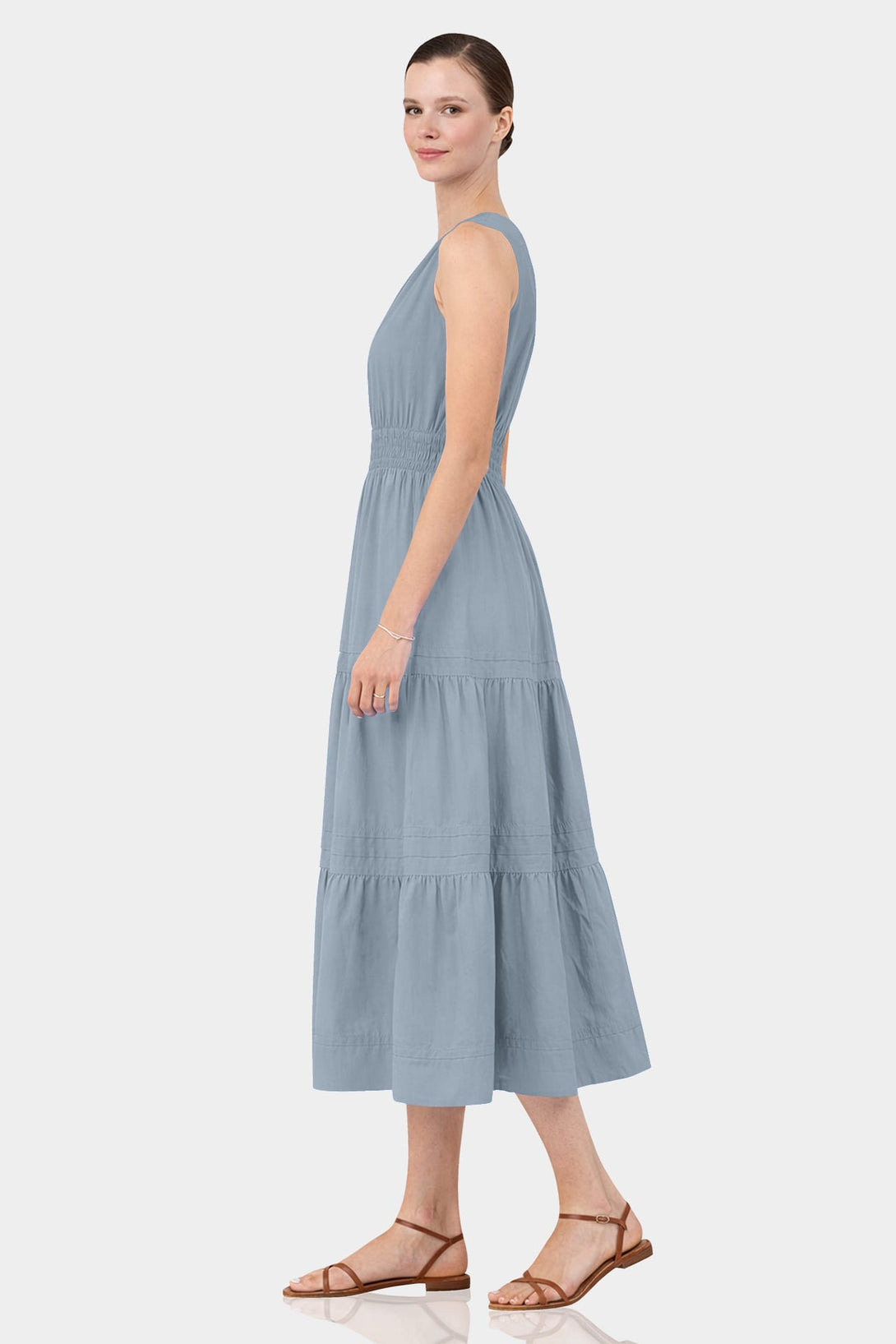 Dusty Blue Business Casual Cotton Midi Dress – Shahida Parides