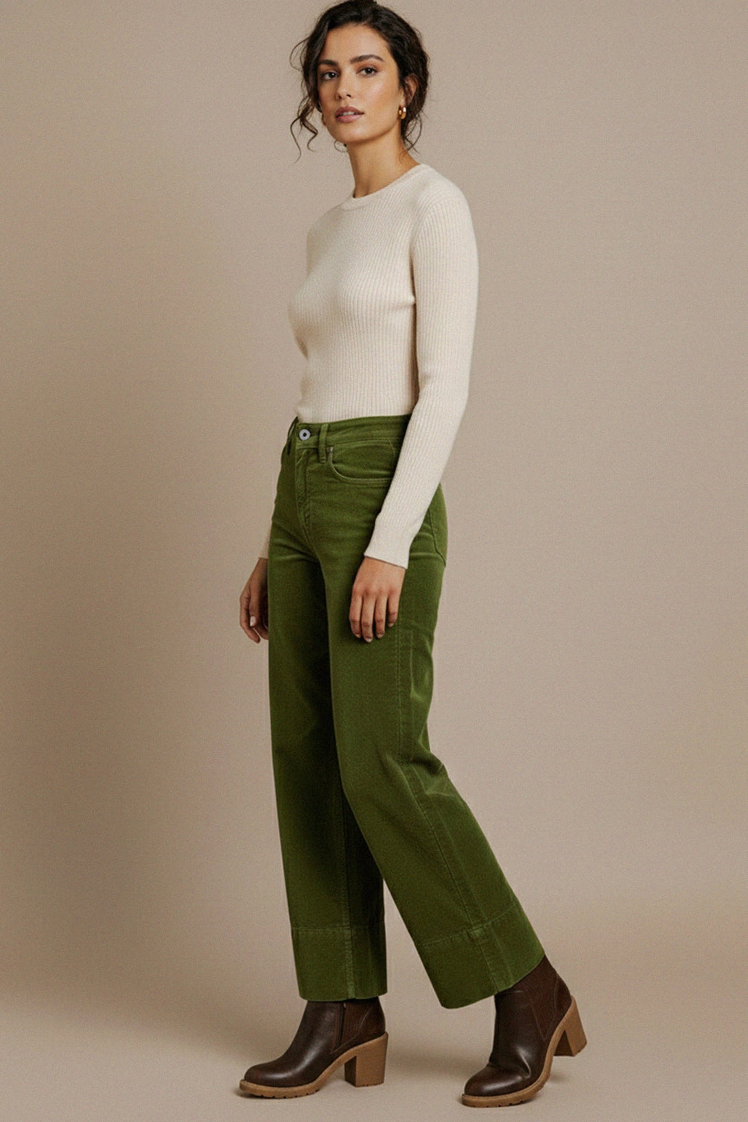 Green corduroy pants for women, trendy and comfortable, shahida