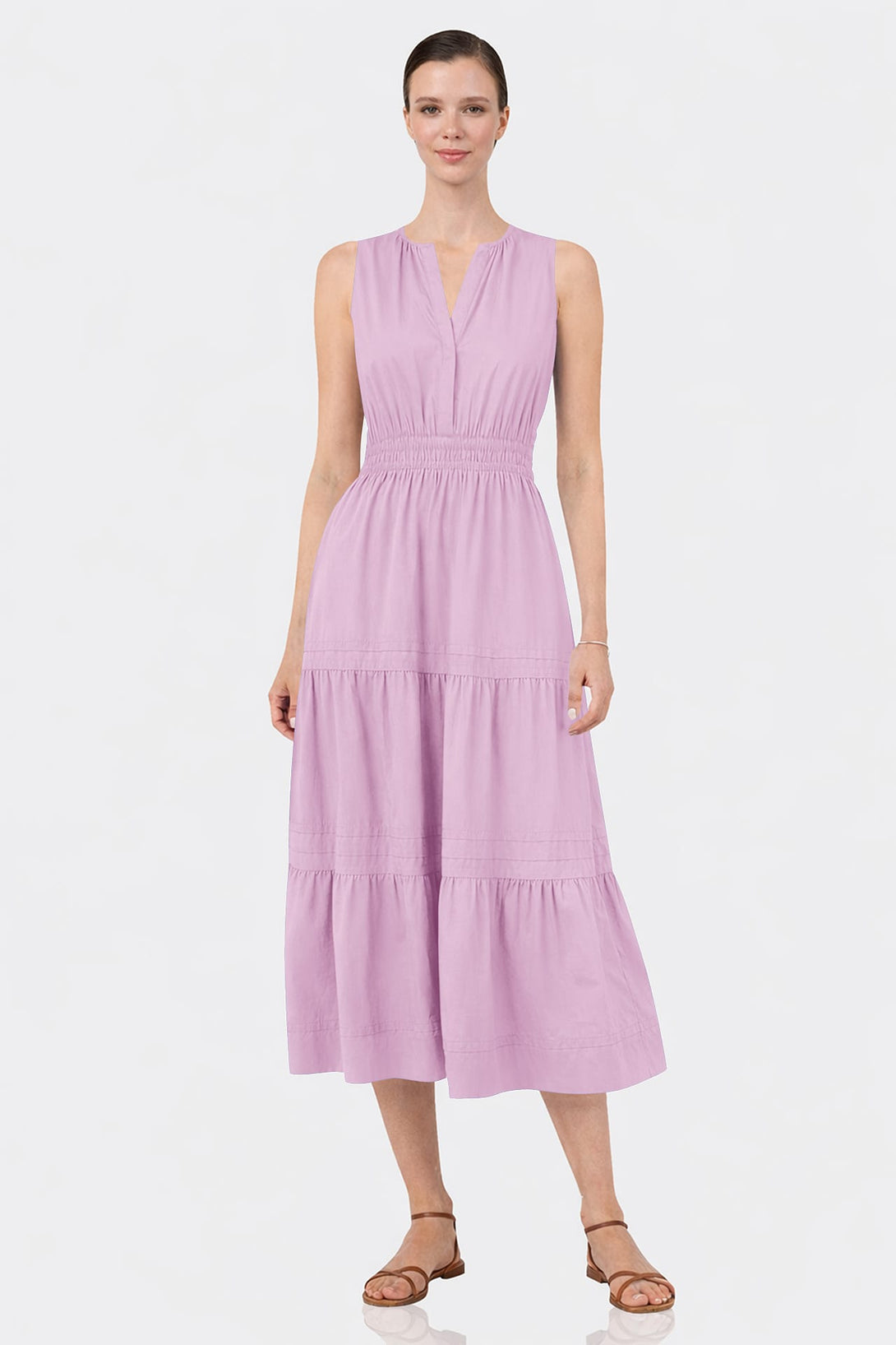 S Candy Pink Women's Organic Cotton Midi Dress – Casual Luxury Cotton Dress