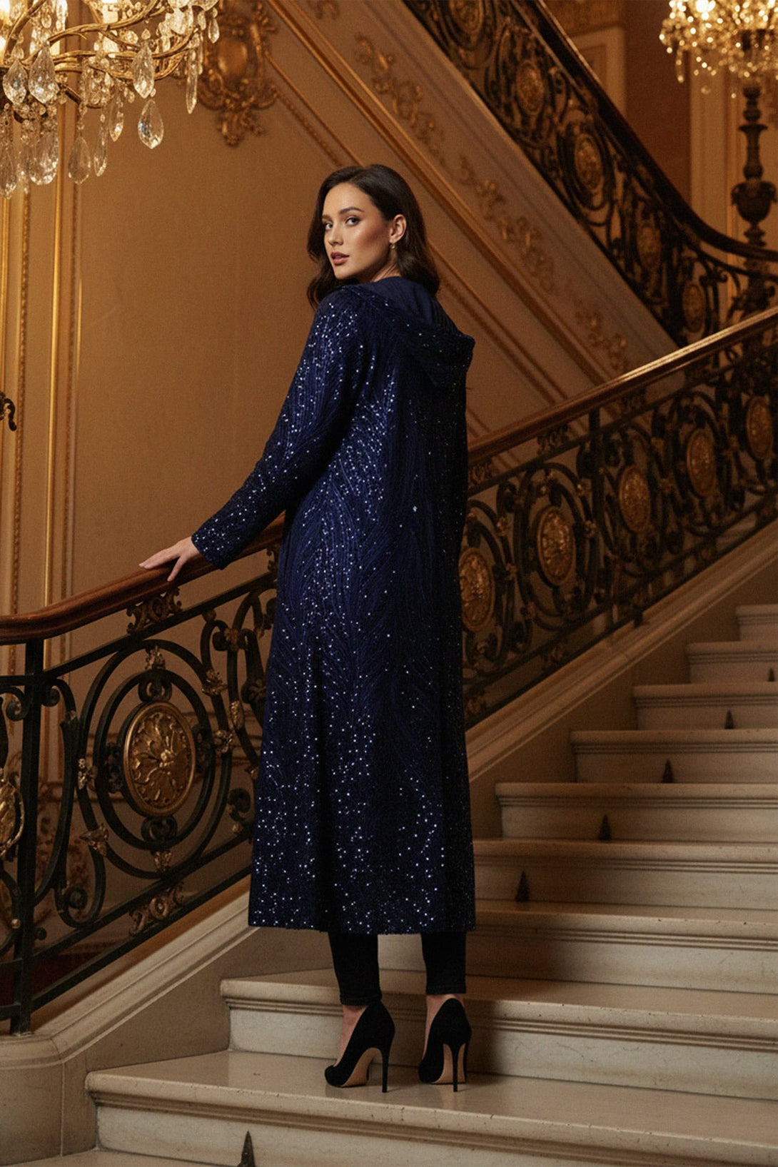 Evening coat, Shahida, Couture Coats,
Long sequin jacket, 