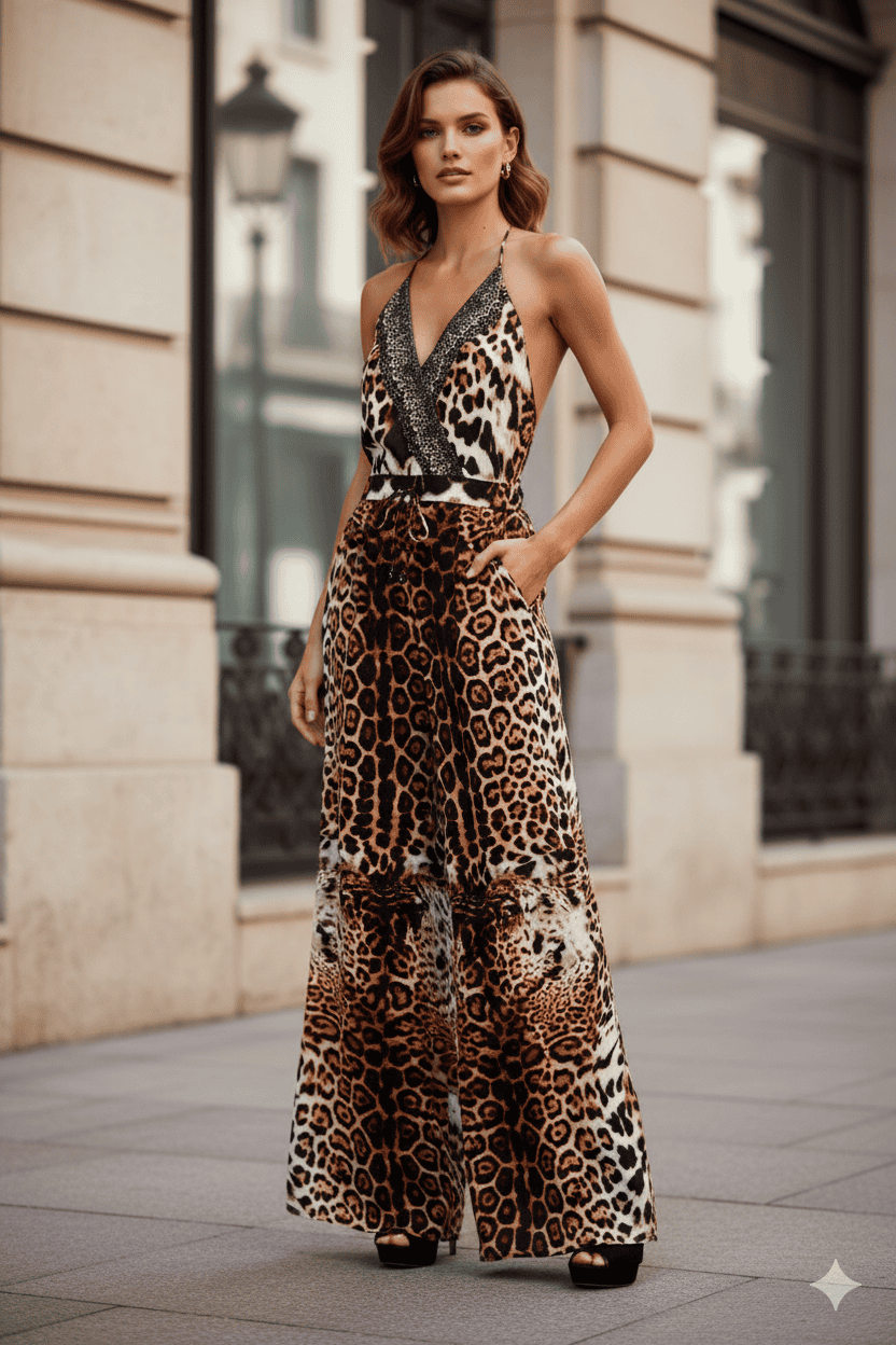 Elegant Leopard Print Fashion Jumpsuit, shahida uae
