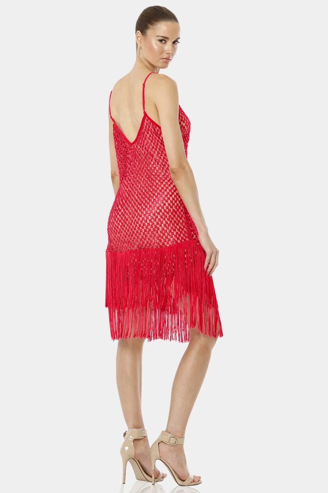 Red Fringe Dress Sequin Dress Red Midi Dress Qishma