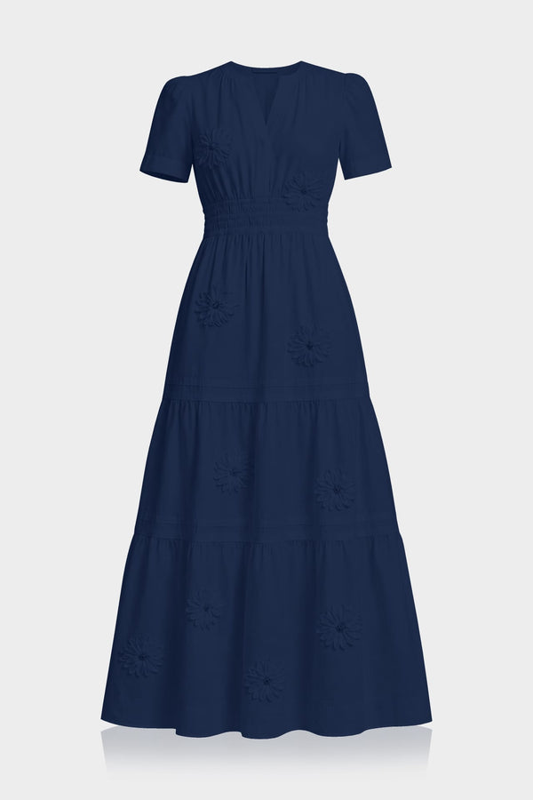 midnight blue maxi dress S Luxury Navy Floral Embellished Cotton for Women – Luxury Resort Dress US SIZE:18 Simple A-line V-neck Long and the back ruching Modest Formal Dresses