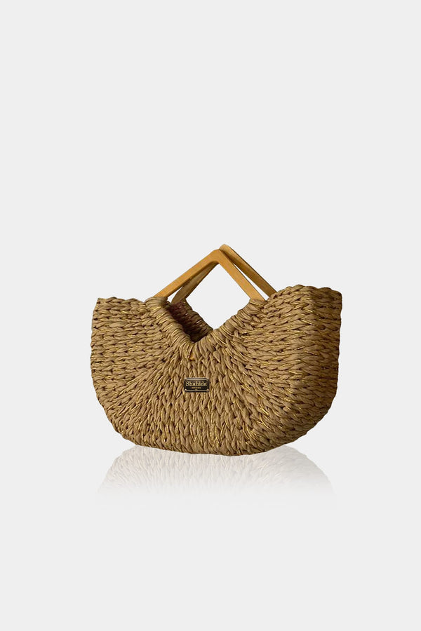 Brown Designer Bag With Wooden Handle