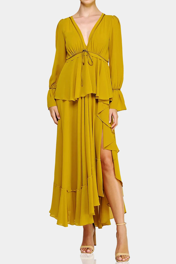 Ruffled Peplum Maxi-Dress