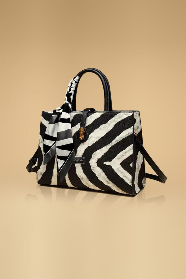 Fashionable Zebra Printed Bow Embellished Shoulder Bag