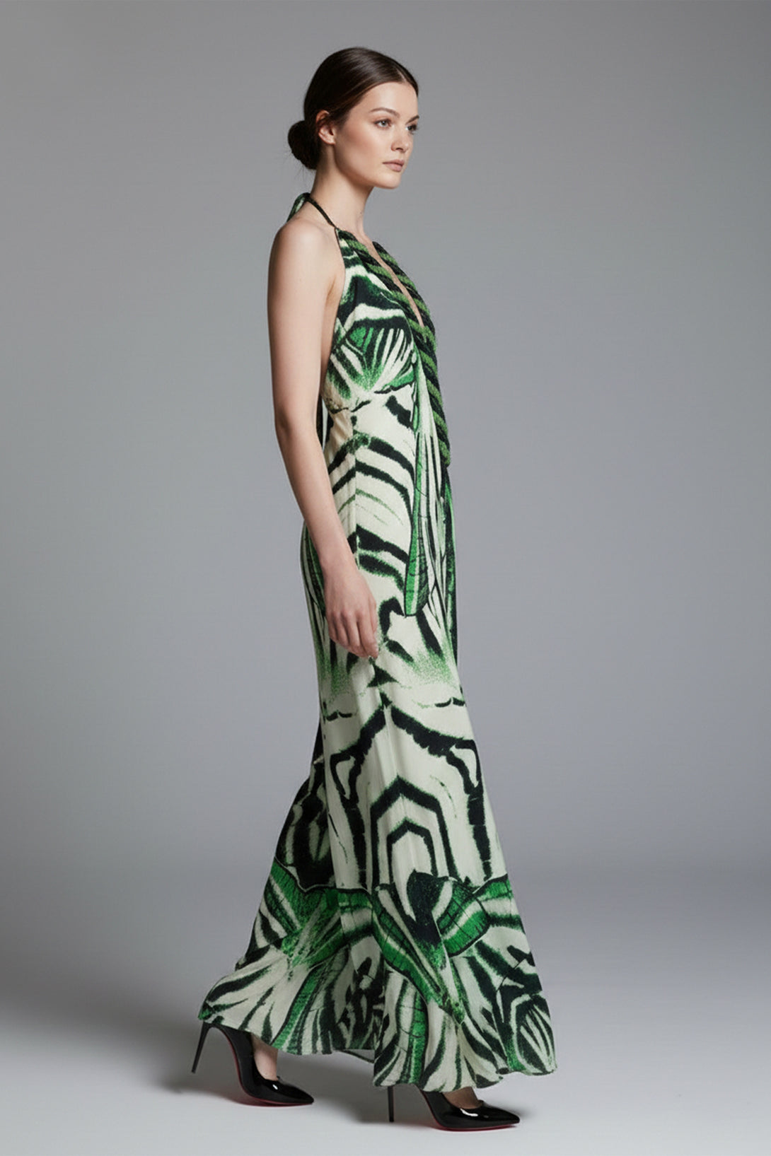 zebra green dress Womens South Beach Green Zebra Textured Cowl Neck Maxi Dress US 12