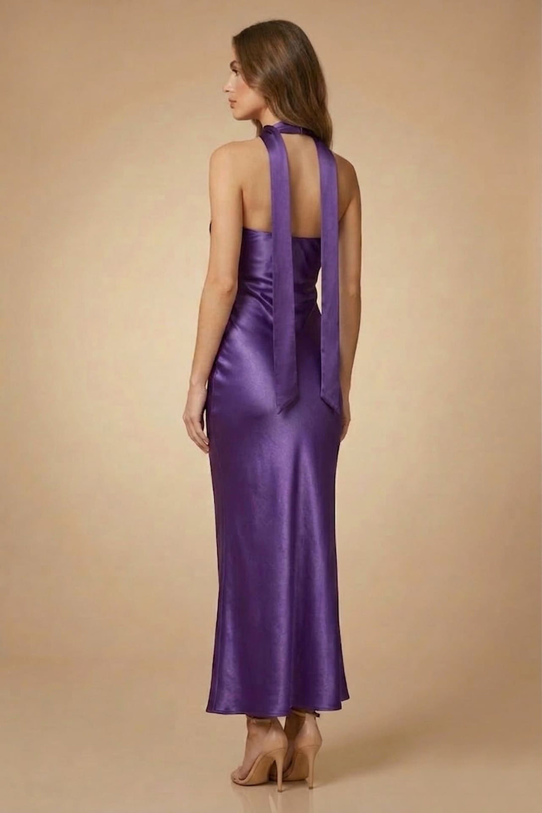 midi satin bridesmaid dresses S Amethyst Strapless Satin Midi Bridesmaid Dress for Wedding