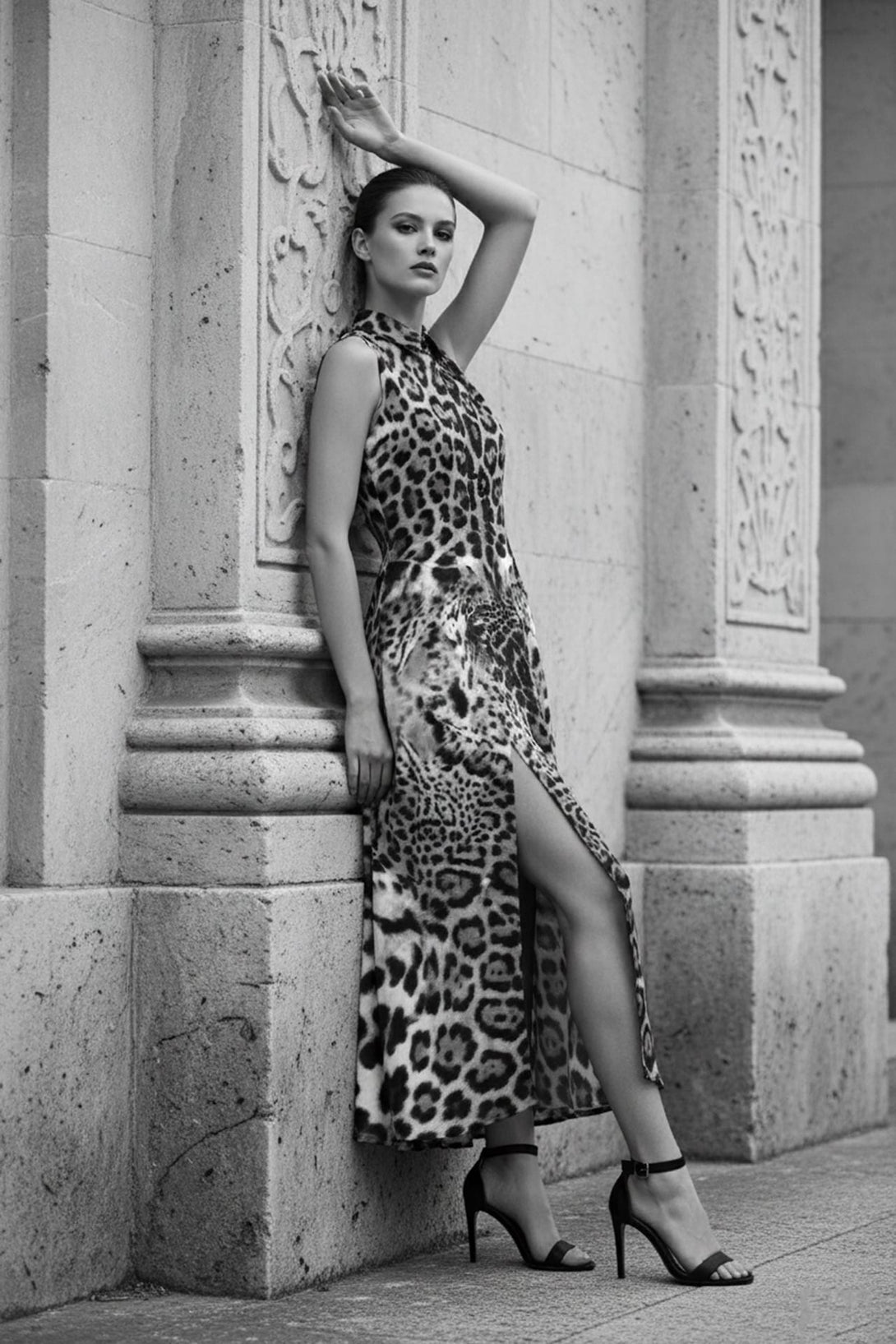 animal print long dress for elegant daytime wear, Shahida,