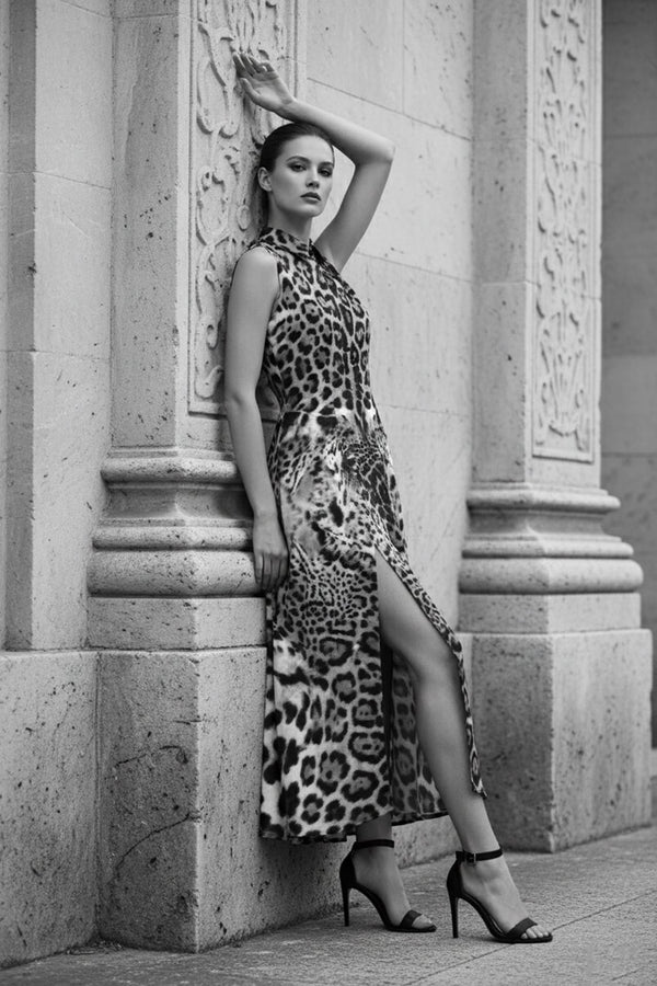 animal print long dress for elegant daytime wear, Shahida,