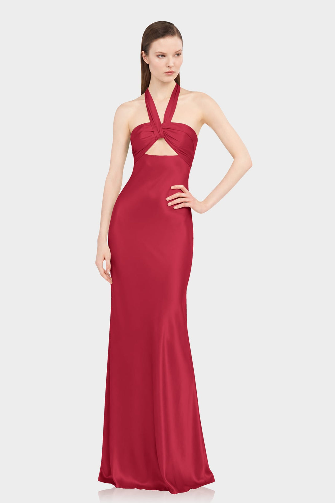 Ruby Red Satin Halter Maxi Dress