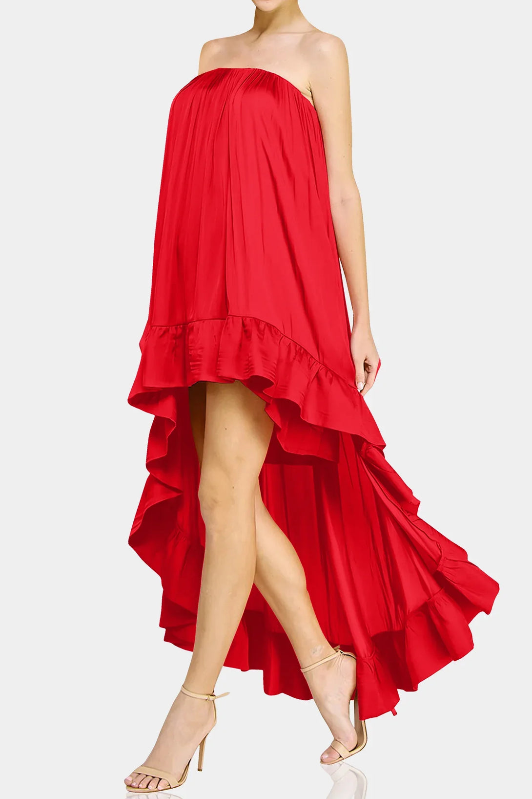 Stylish Shahida Parides red asymmetrical long summer dress for women highlighting effortless designer fashion