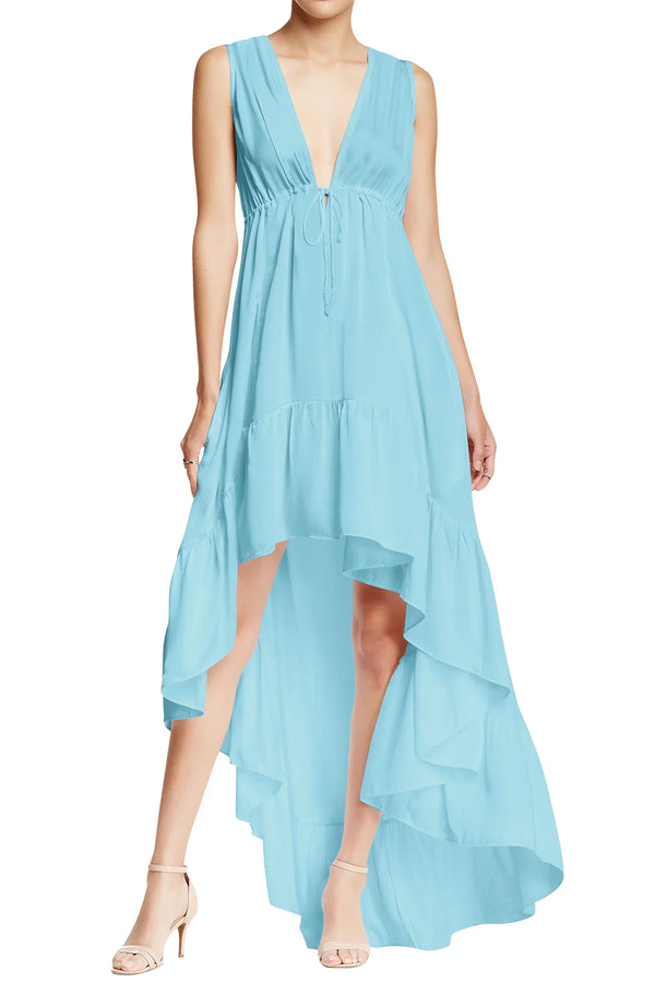 long dress long dress, Shahida Parides, ladies v neck dress, lace high low dress,