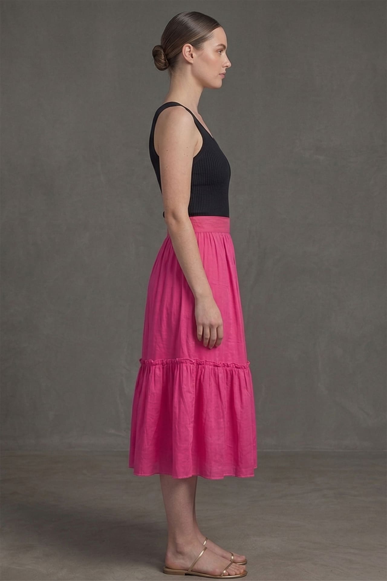 Barbie Pink Satin Ruffle Midi Skirt for Women – Shahida Parides