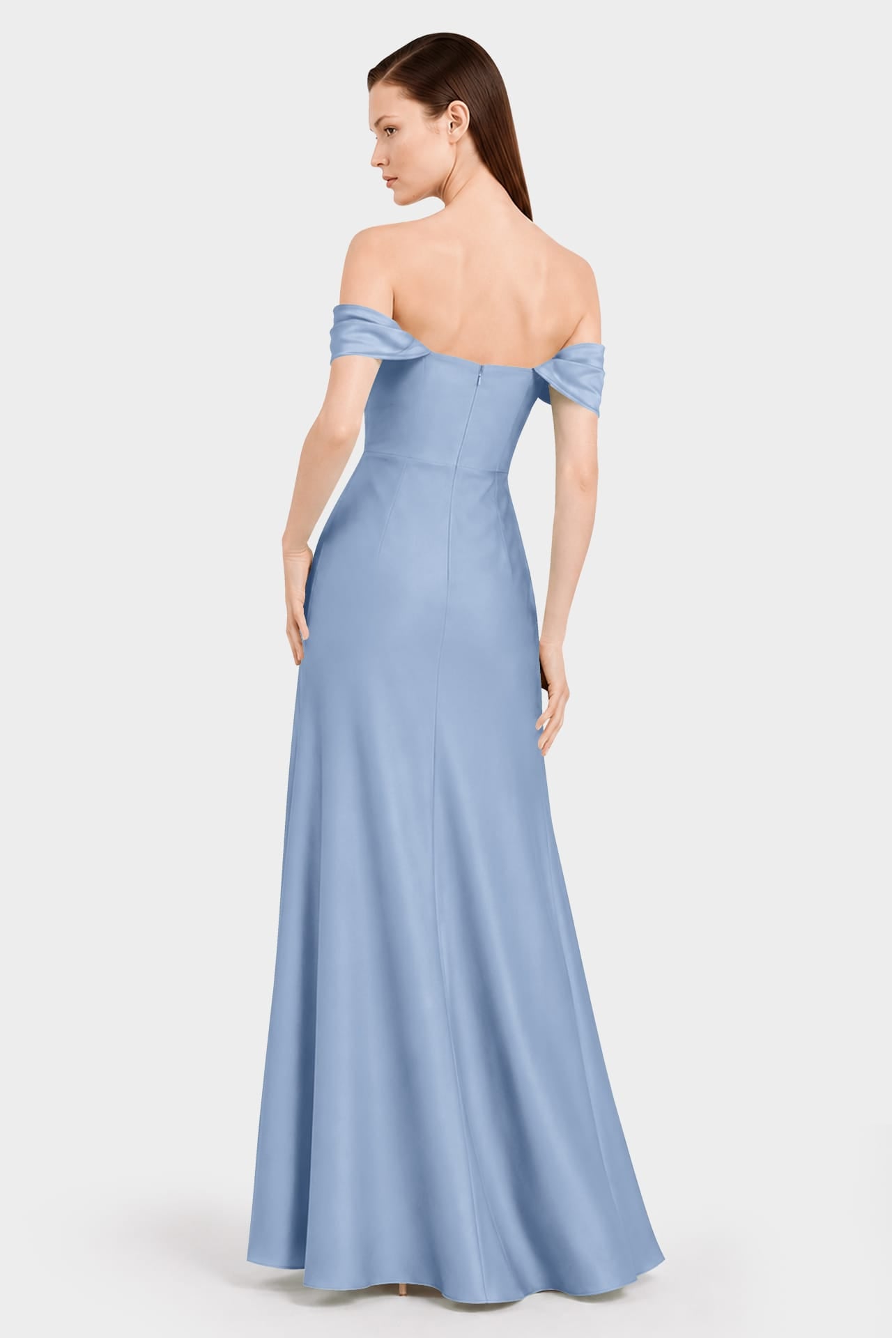 S Convertible Off Shoulder Steel Blue Bridesmaid Maxi Dress – Resort Wedding Dress