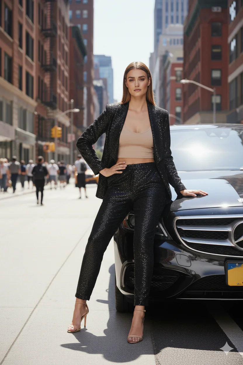 "sequin blazer womens" "Shahida Parides" "black sequin jacket" "black sequin blazer plus size"