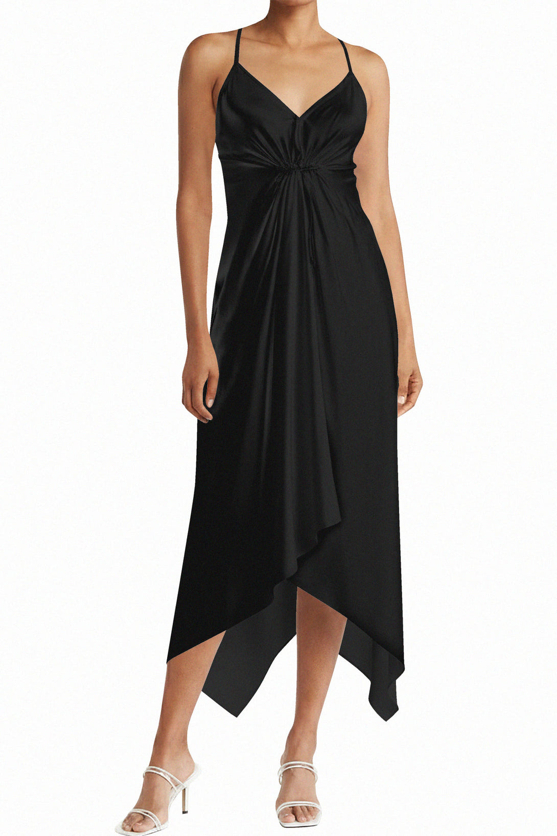 One Size Black Asymmetrical Midi Dress