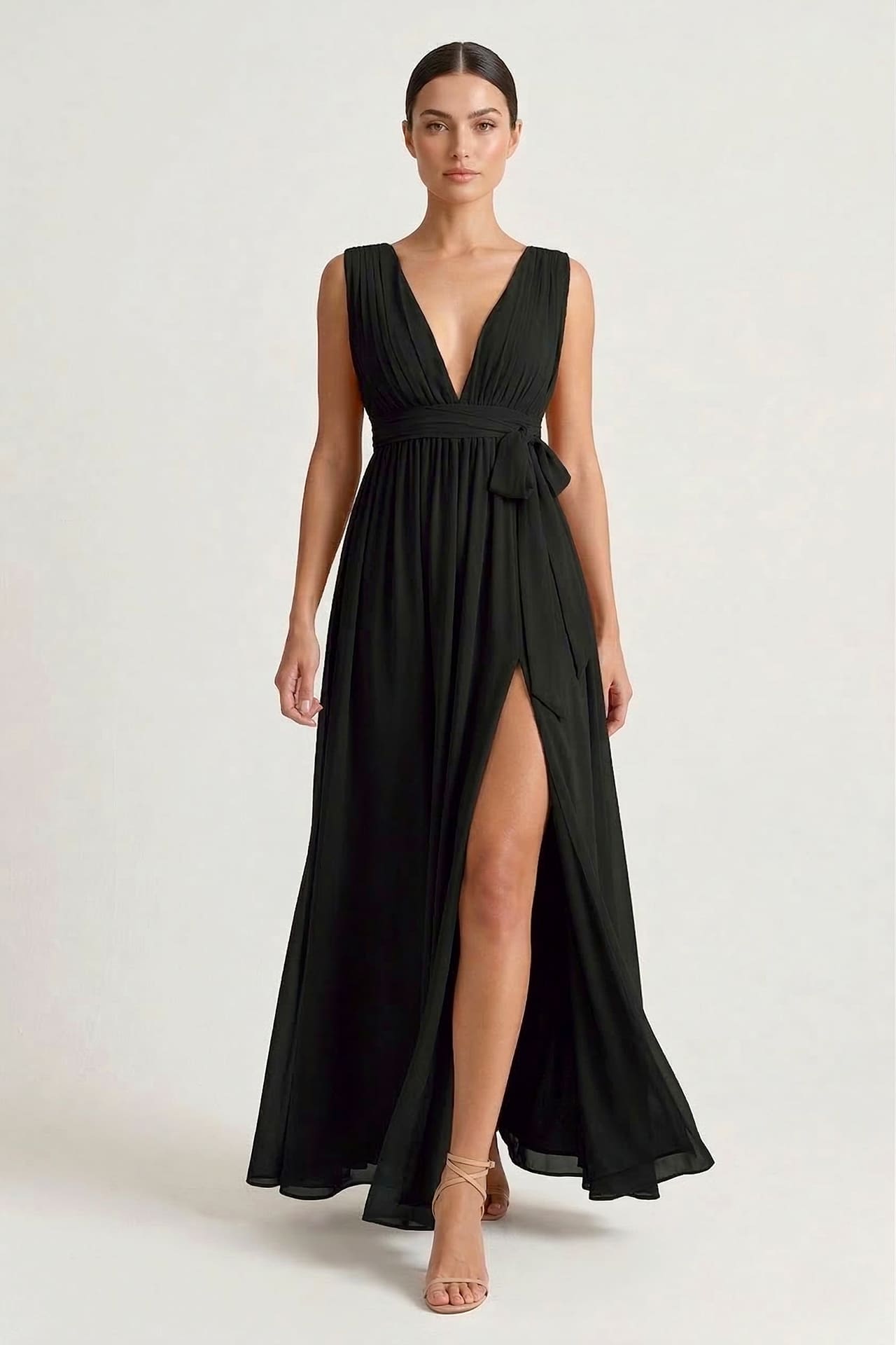 black maxi bridesmaid dress S / With Slit Black Heaven V-Neck Bridesmaid Dress – Elegant Formal Maxi Gown