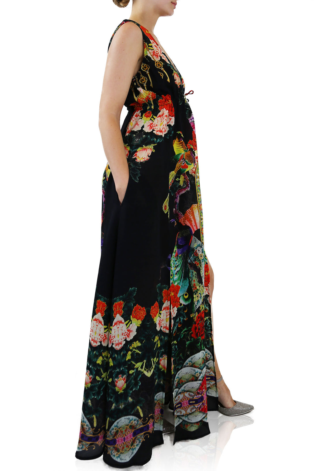  black full length dress, plunging v neck formal dress, Shahida Parides,