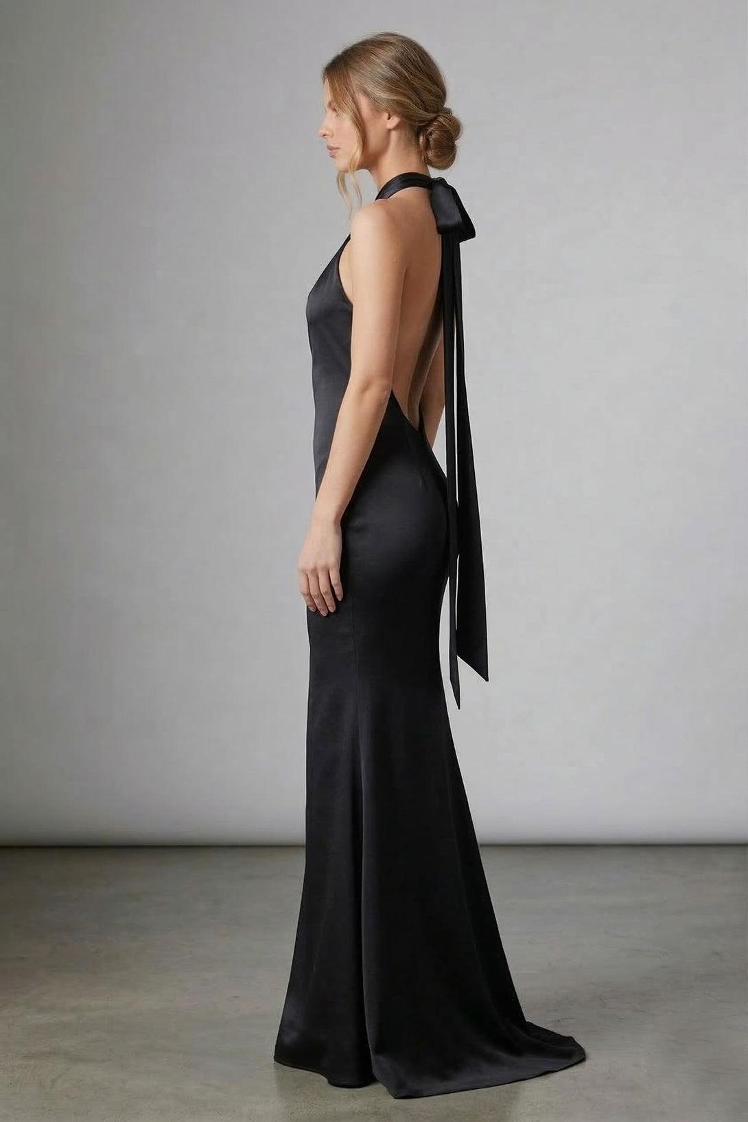 Black Satin Halter Maxi Dress