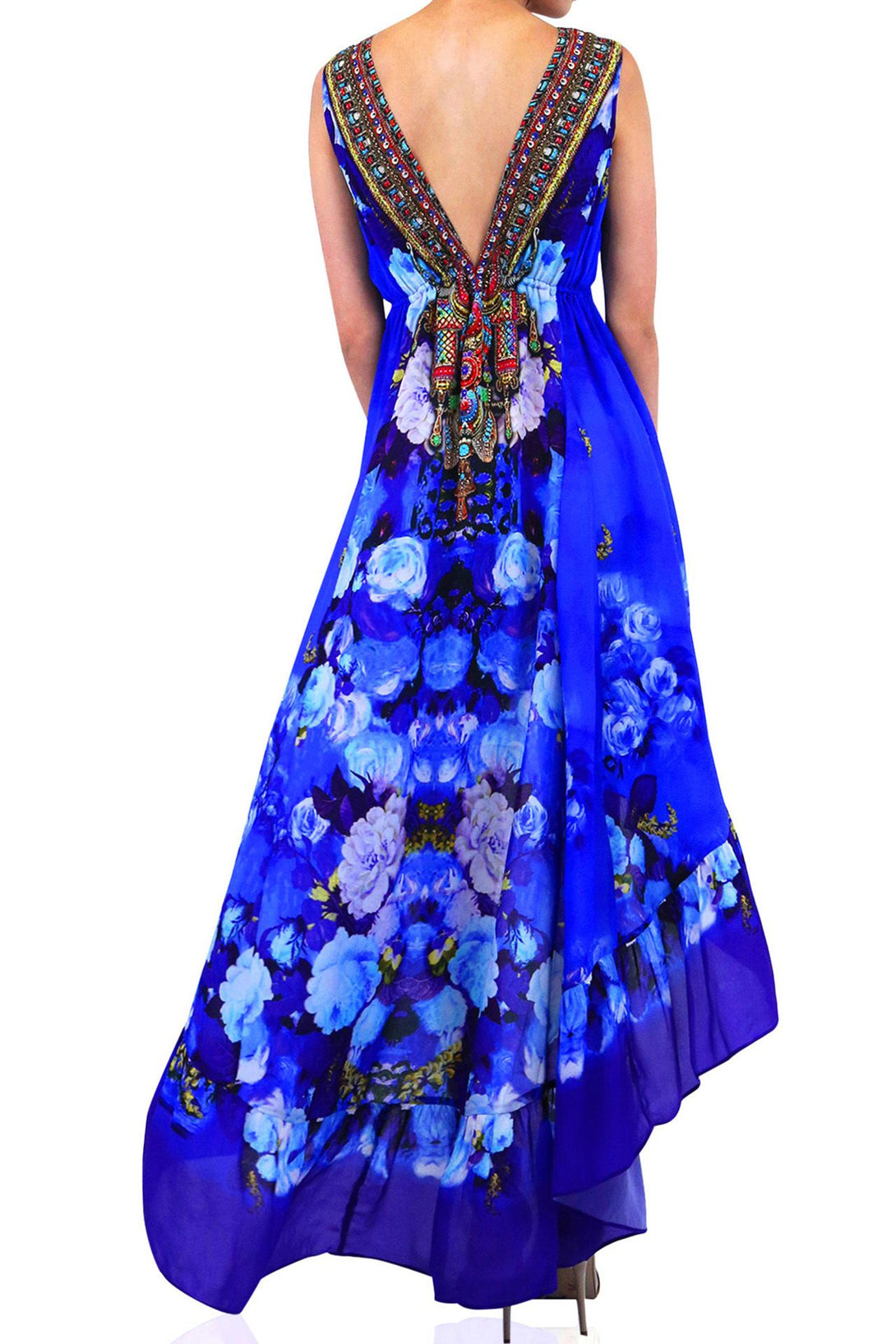  long blue dress formal, high and low cocktail dresses, plunging v neck formal dress, Shahida Parides,