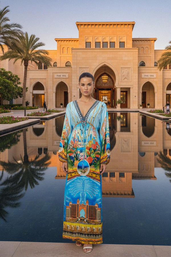 Blue V Neck Long Dress