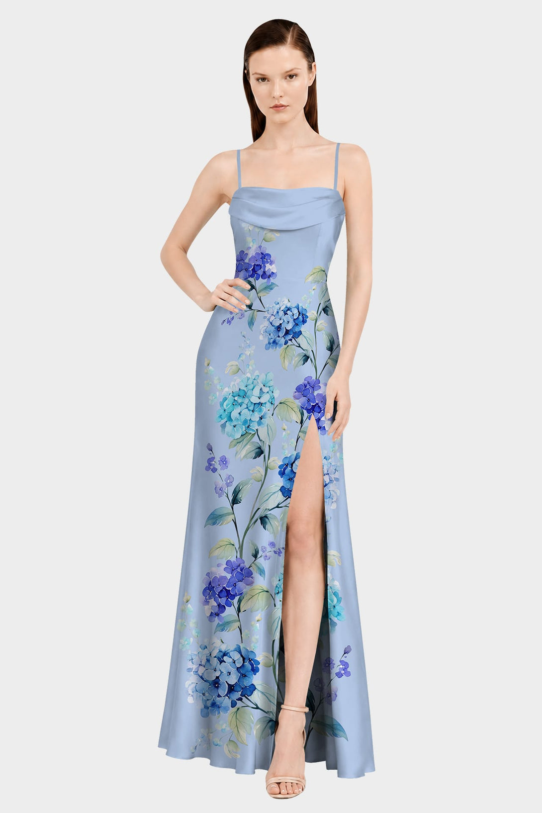 hydrangea bridesmaid dresses S Floral Print Satin Convertible Maxi Dress A timeless silhouette with FP-mdw-26 SIZE:8 Yrs Evening Dresses Navy Blue
