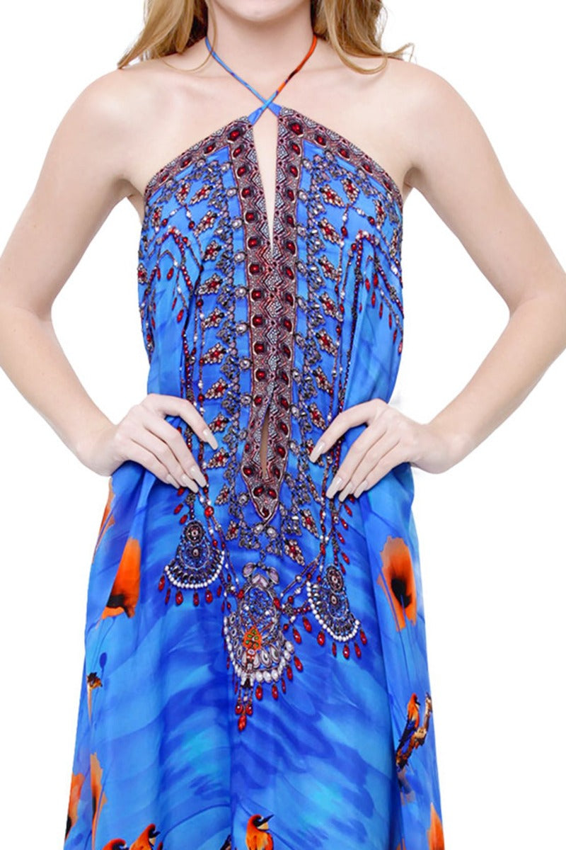  blue color maxi dress, Shahida Parides, beach maxi dress, long summer dresses, backless maxi dress,