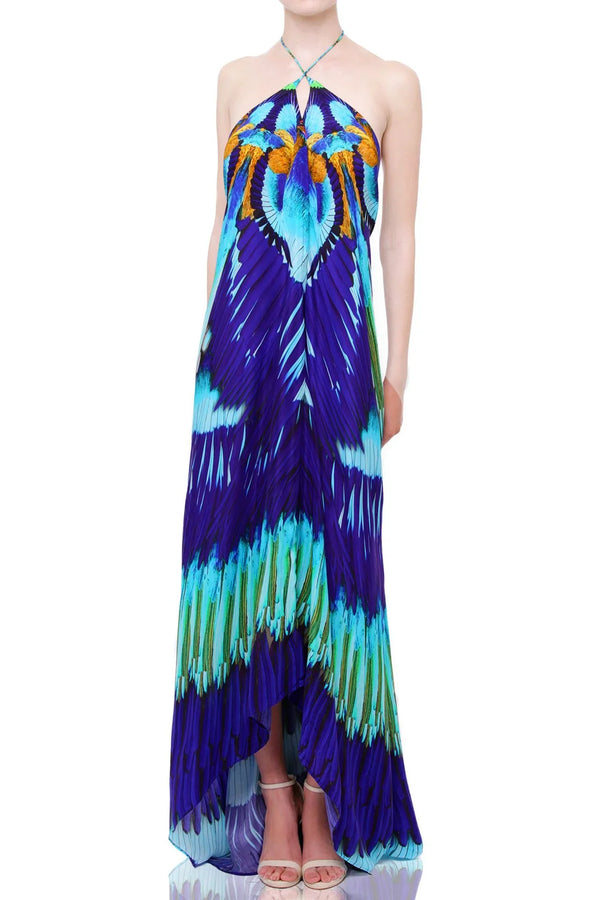  blue dress for women, long silk dress, Shahida Parides, halter maxi dress, long flowy dresses,