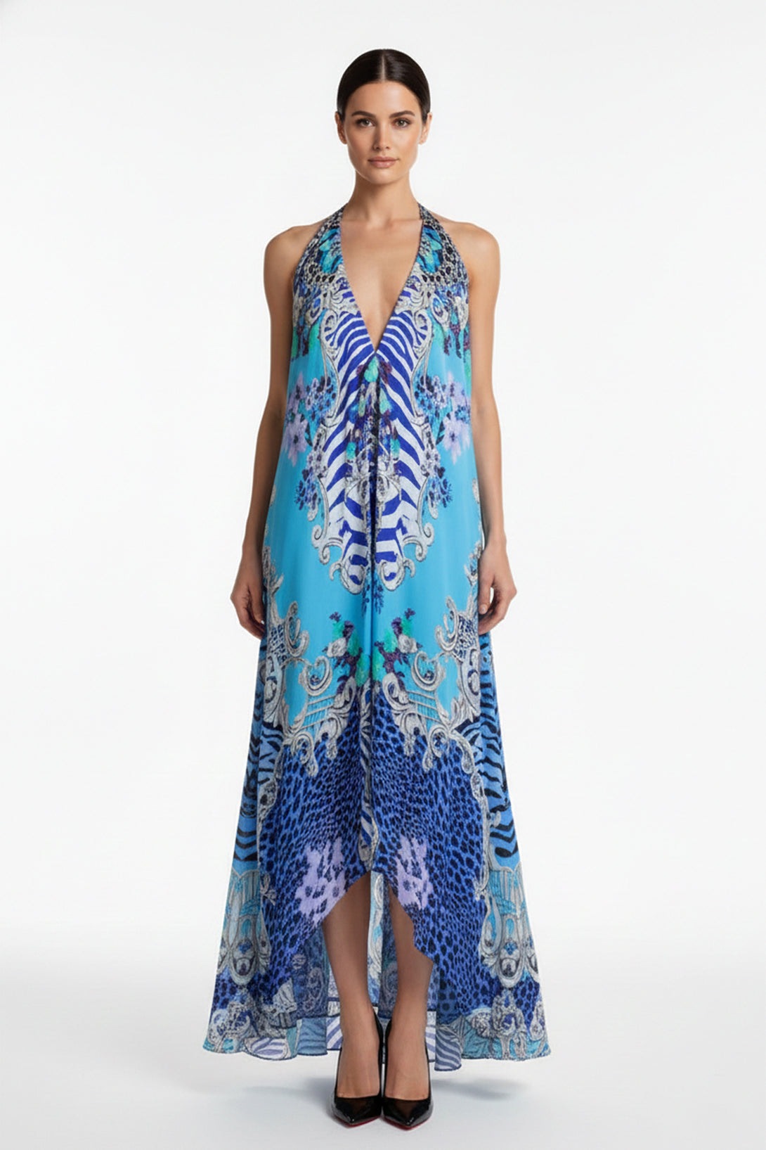 princess polly baby blue dress Penkiiy Women Feather Print Short Sleeve Dress Loose Plain Casual Summer  Flowy Tiered Long Maxi Dresses with Pockets L Light Blue main image 1