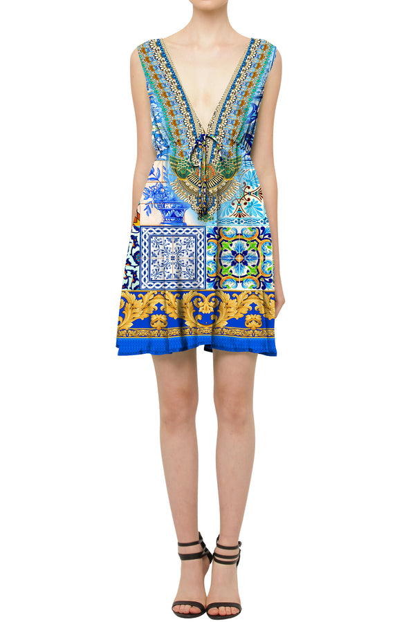  light blue dress,  short sleeveless summer dresses,Shahida Parides, mini frock for women,