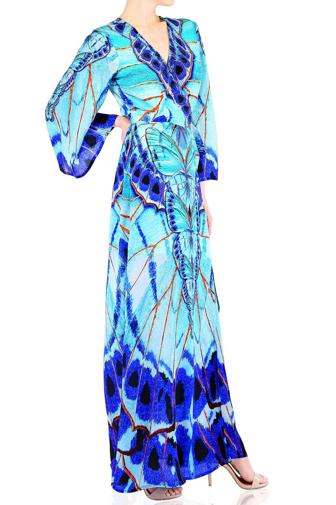  wrap maxi dress blue, maxi plus size wrap dress, Shahida Parides, long sleeve wrap,
