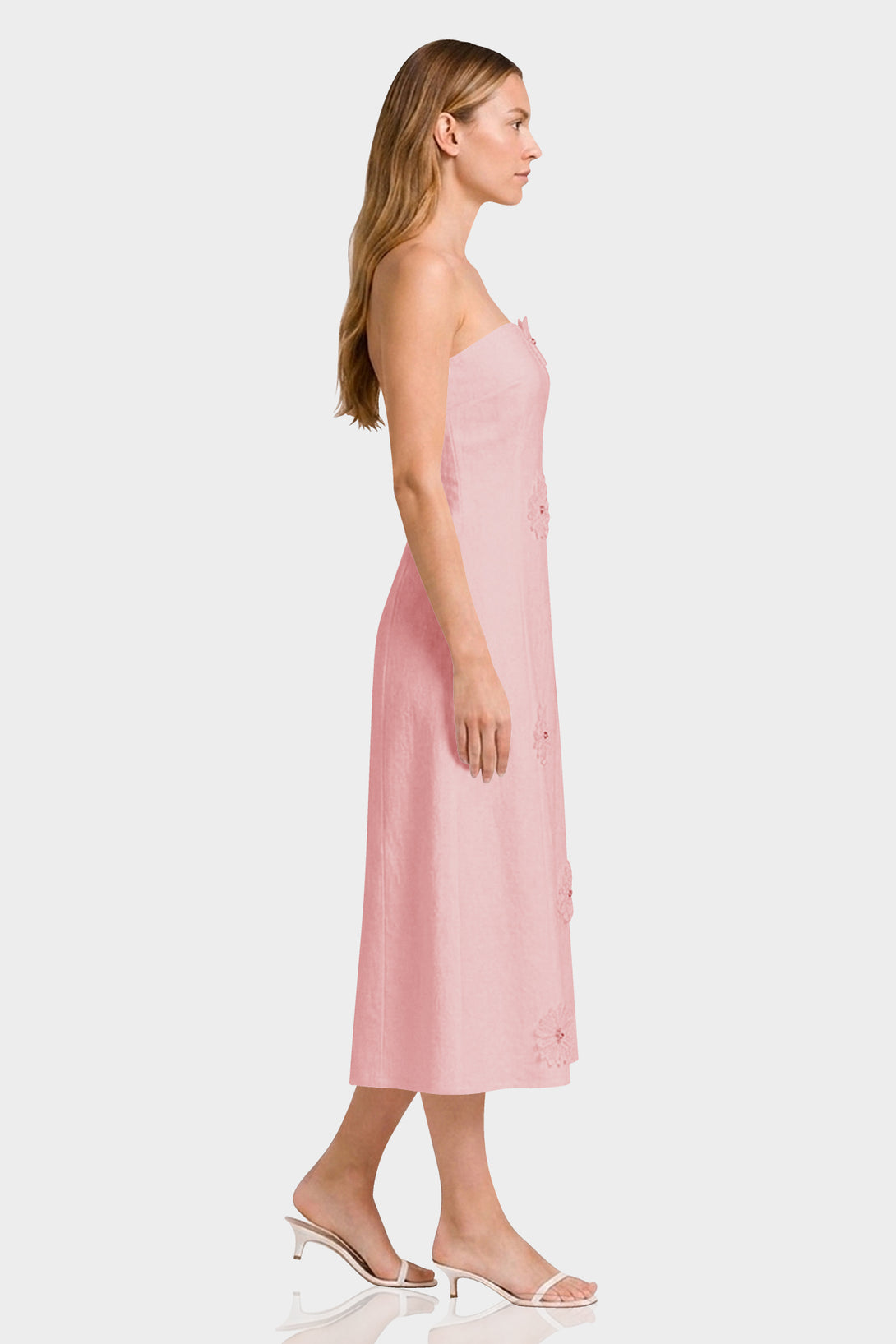 blush pink midi bridesmaid dresses Coast Women's Plunge Neck Structured Twill Midi Bridesmaid Dress in Blush