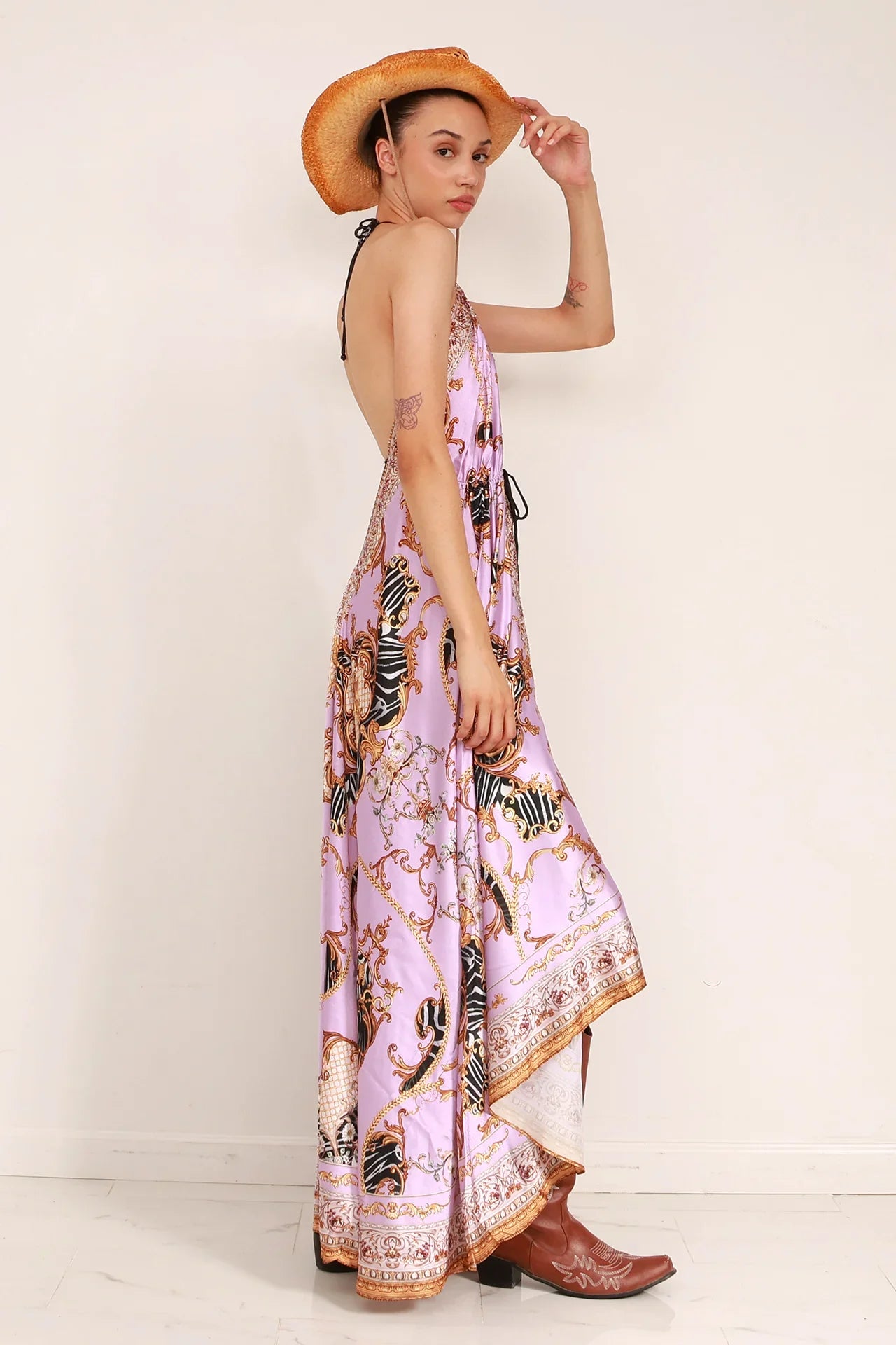 flattering maxi dress with sleeves Petal Breeze Maxi Dress M