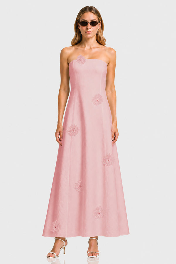 blush summer maxi dress Pink Floral Maxi Summer Dress with Strappy Open Back Blush Floral Print / XSmall