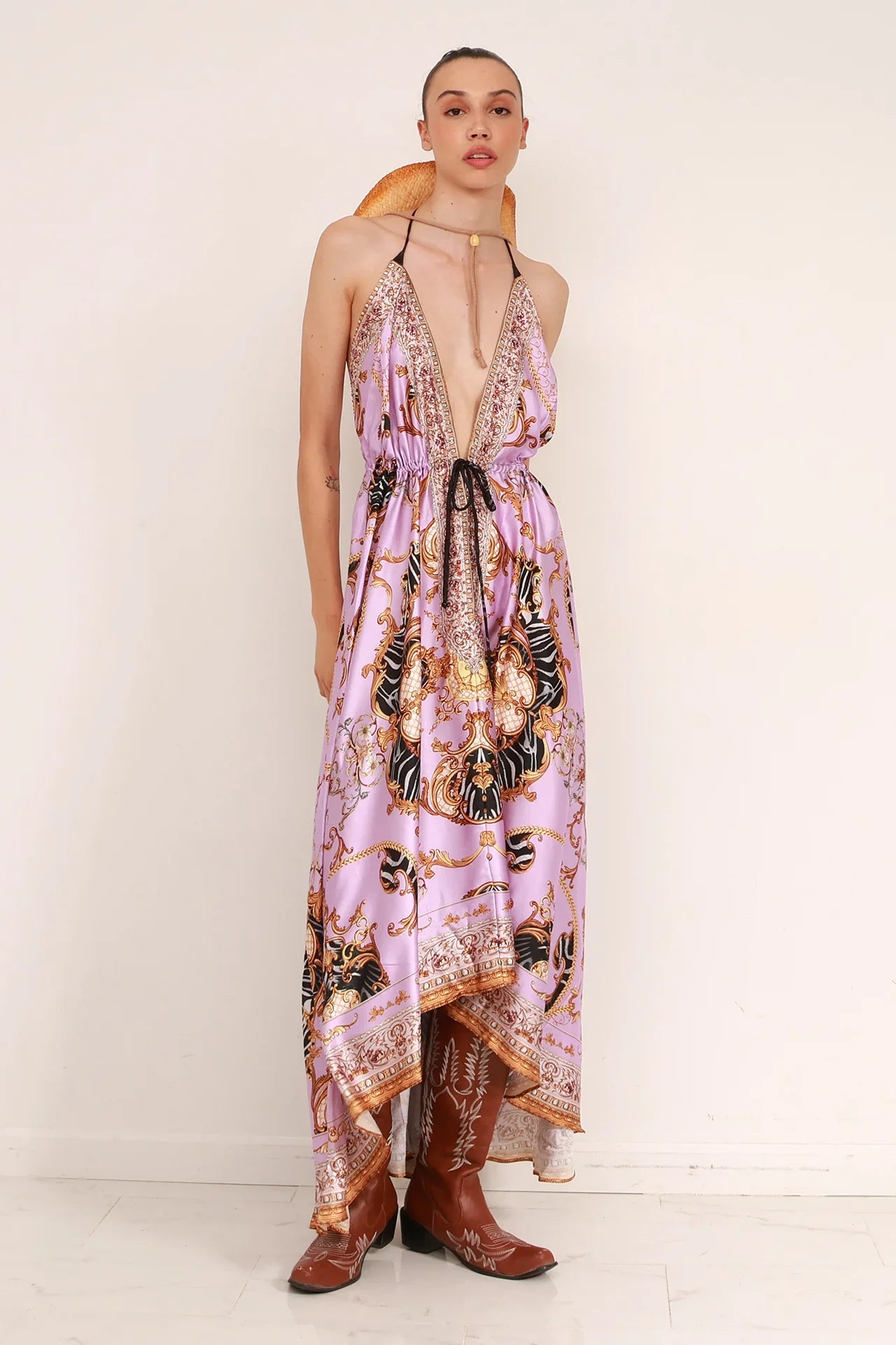 Luxury Floral Scarf Maxi Dress in Digital Lavender