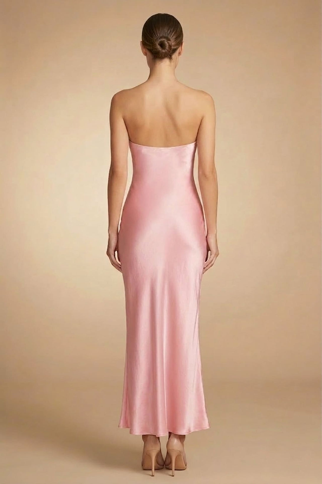 S Blush Pink Satin Strapless Dress for Wedding Guest